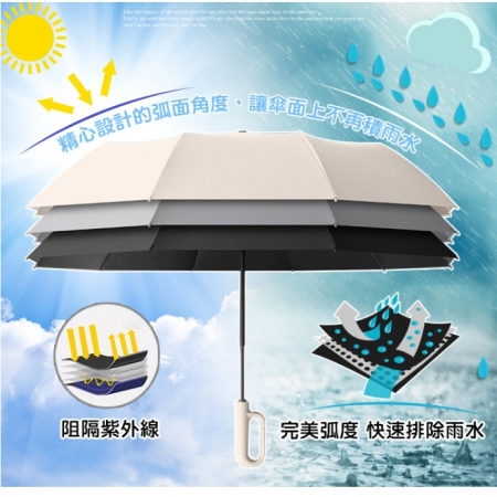 【QiMart】大傘面反光條環扣反向黑膠摺疊自動傘（A款）
