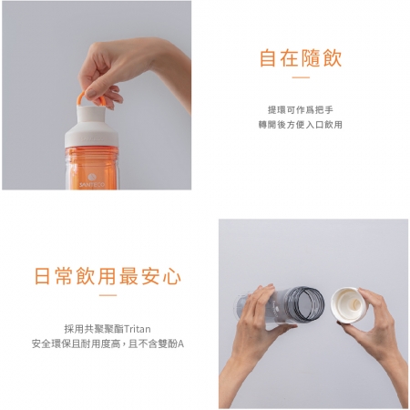 【好買點數放大】Santeco  Ocean Tritan 雙層冷水瓶 590ml 二入組 灰＋橙