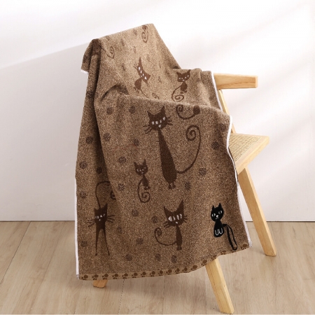 【星紅織品】黑色小貓純棉浴巾