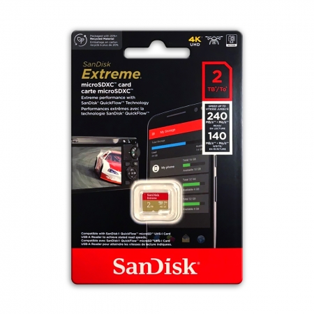 SanDisk Extreme 2TB 記憶卡 U3 V30 A2 microSD UHS-I 讀取速度240MB/s （SD-SQXAV-2TB）