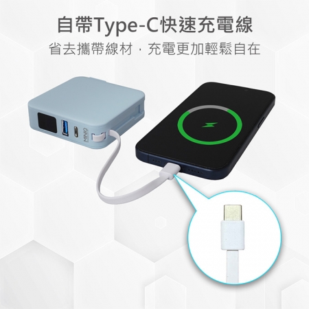 MINIQ 台灣製造 自帶Type-C快充線/AC插頭/LED數顯 多合一行動電源（附贈出國轉接頭）