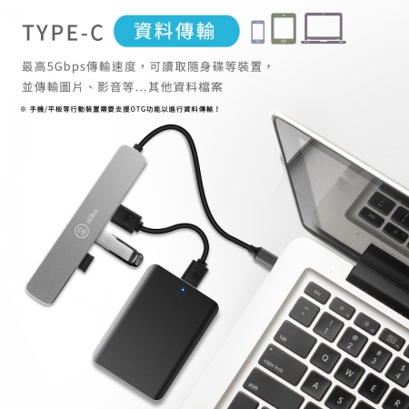 aibo Type-C 鋁合金 4埠USB3.0 HUB集線器