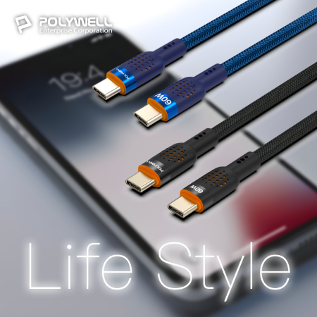 POLYWELL Type-C To Type-C 60W PD散熱洞洞快充線 1米 適iPhone15 寶利威爾 台灣現貨