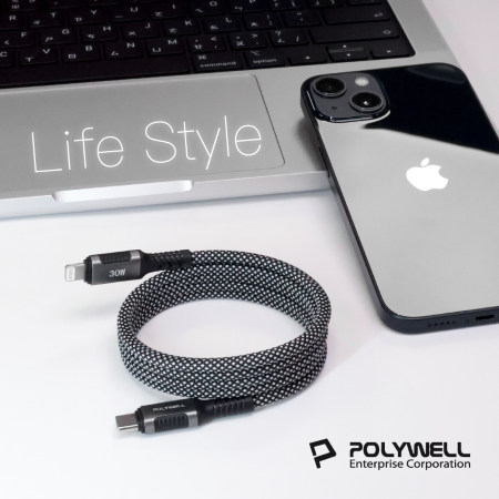 POLYWELL 磁吸收納PD快充線 C To L 鋁合金 編織線 適用iPhone14 iPad 寶利威爾 台灣現貨