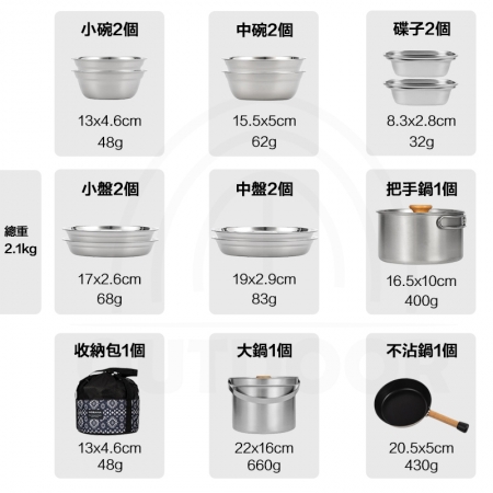 【Wild Summer X CLS】14件組304不鏽鋼戶外露營鍋具餐具組｜附收納袋｜登山野營必備組
