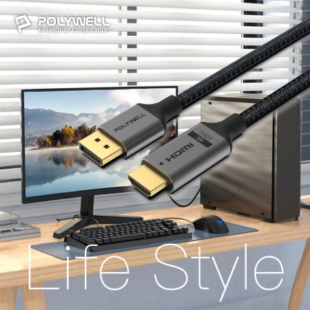 POLYWELL DP轉HDMI 4K60Hz 影音傳輸線 2米 轉接線 主動晶片 鋁合金帶編織 寶利威爾 台灣現貨