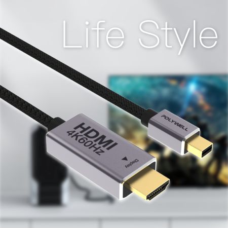 POLYWELL MDP轉HDMI 4K 影音傳輸線 2米 轉接線 多螢幕 工作站顯卡 影音轉接 寶利威爾 台灣現貨
