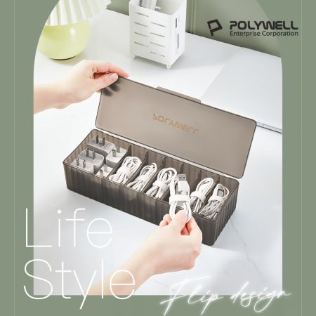 POLYWELL 3C線材7格收納盒 PP塑膠材質 卡扣上蓋 充電線 充電器 飾品 文具 小零件收納 寶利威爾 台灣現貨