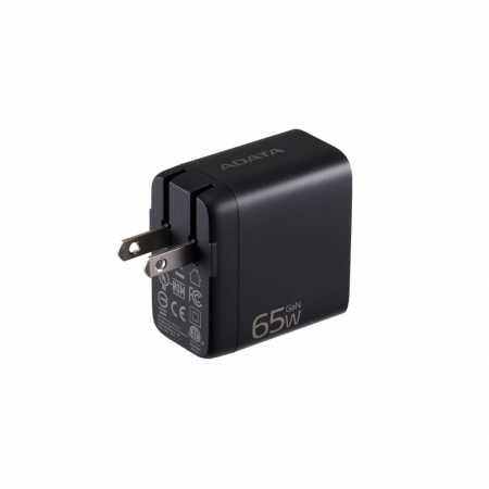 ADATA 威剛 PD/QC 65W 快充 三孔 GaN 充電器 雙孔 Type-C ＋ Type-A 黑色 （AD-U0653-K）