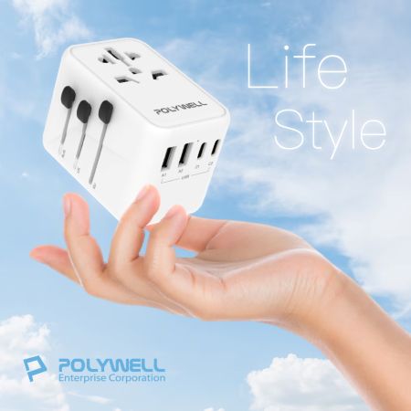 POLYWELL 多國旅行充電轉接頭 70W 萬國旅行充 三Type-C＋雙USB-A BSMI免驗 寶利威爾 台灣現貨