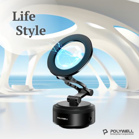 POLYWELL 電動真空折疊磁吸支架 Magsafe手機支架 車用導航 家用追劇 寶利威爾 台灣現貨