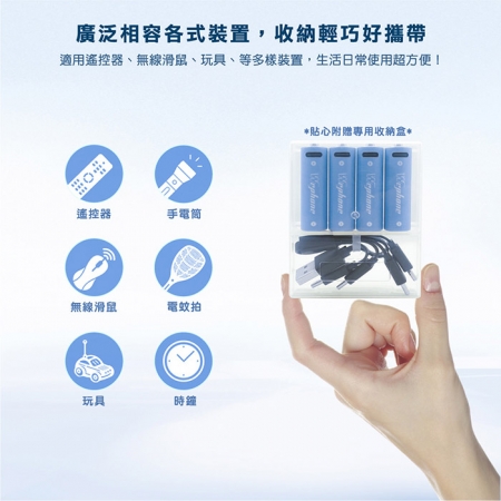 【好買點數放大】Wephone 3號AA USB充電式電池 2475mWh 充電鋰電池（附一對四充電線）