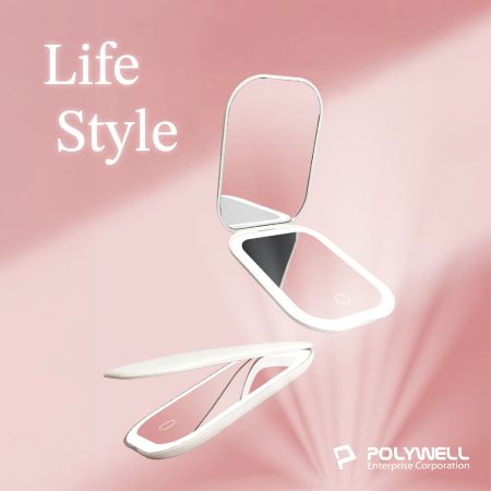 POLYWELL LED隨身化妝鏡 三段色溫 無段亮度可調 USB充電 美妝鏡 梳妝鏡 化妝補光 寶利威爾 台灣現貨