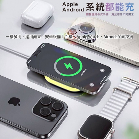 【好買點數放大】KooPin 炫彩LED三用磁吸15W無線充電器/充電盤（夜燈/手機/Watch/Airpods）