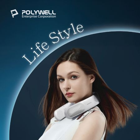 POLYWELL 掛脖散熱風扇 頸掛涼感電扇 LED數顯電量 Type-C充電 防捲髮 輕量風扇 寶利威爾 台灣現貨