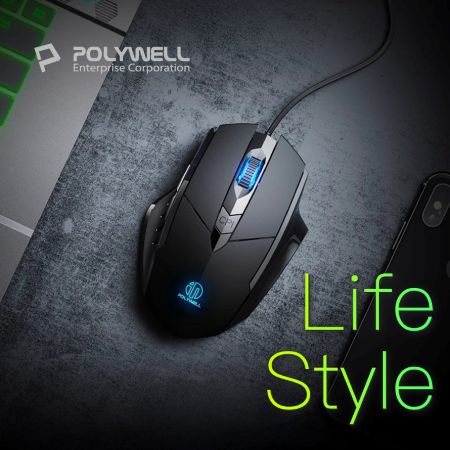 POLYWELL 有線六鍵USB電競滑鼠  炫彩RGB呼吸燈 7200DPI 四段DPI可調 寶利威爾 台灣現貨