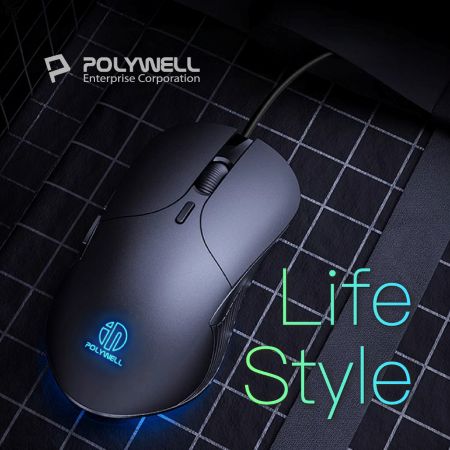 POLYWELL 有線六鍵USB滑鼠 炫彩RGB呼吸燈 7200DPI 四段光學可調 電競繪圖皆適用 寶利威爾 台灣現貨