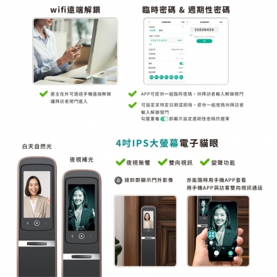 日立 HITACHI  悅系列 七合一 人臉掌靜脈電子鎖 FH10 WiFi遠端開鎖 掌靜脈活體辨識＋3D結構光人臉辨識 （含基本安裝）  