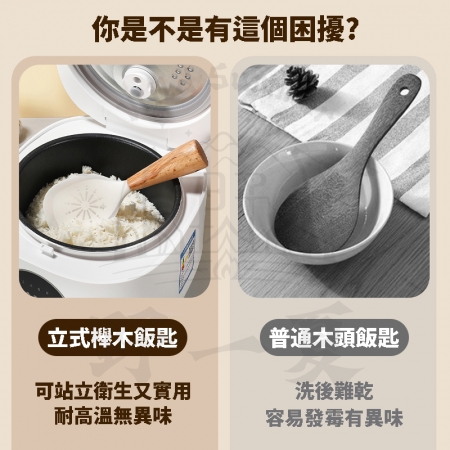 【Wild Summer】可站立櫸木手柄食品級矽膠飯匙 不沾鍋耐熱飯杓 矽膠飯勺