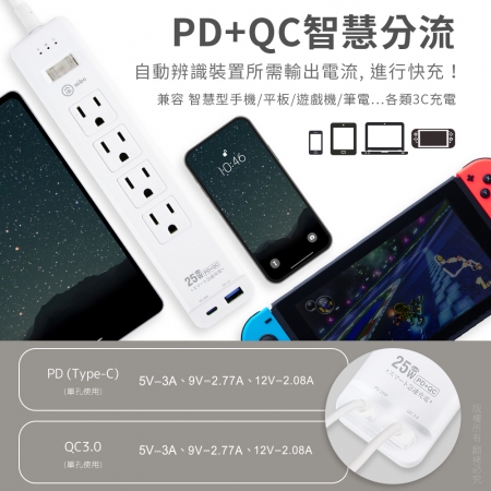 【好買點數放大】aibo 氮化鎵 1開4插PD25W過載警示斷電 延長線-1.8米（過載警示蜂鳴器）