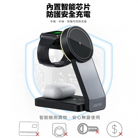【好買點數放大】ASPOR 23W 折疊多合一磁吸無線充電座（手機/手錶/耳機）