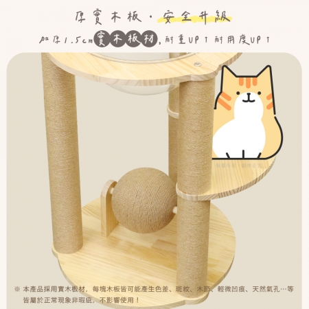 貓本屋 台灣製 太空艙圓形實木貓跳台（附劍麻球）