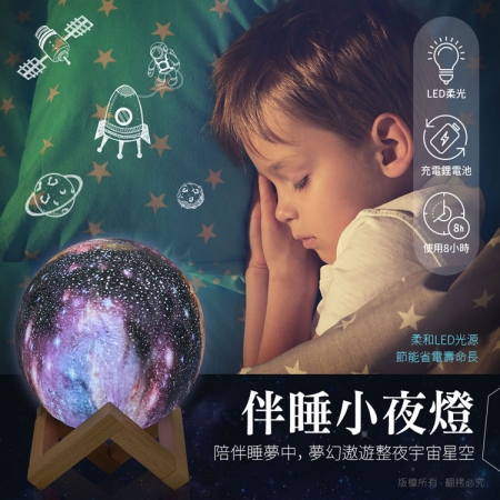 夢幻宇宙3D仿真 USB充電式 15cm拍拍星空燈（3色光）