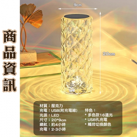 【QiMart】夢幻16色動態變換水波紋水晶燈（E款）小夜燈 星空燈 生日禮物 聖誕禮物 氣氛燈