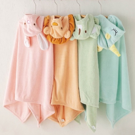 【星紅織品】可愛動物造型珊瑚絨兒童斗蓬浴巾x3入