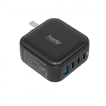  HODA 100W GaN氮化鎵 智慧方型四孔 電源供應器 / 極速智能 充電器 黑 內附100W C to C充電線 （HODA-21601）
