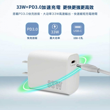 KooPin PD33W 手機快速充電器＋USB-C to L 磁吸收納快充線（200公分）