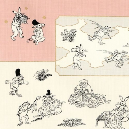 京都風呂敷包巾-鳥獸戲畫 中巾-粉&綠（限時85折/售價已是折扣價）