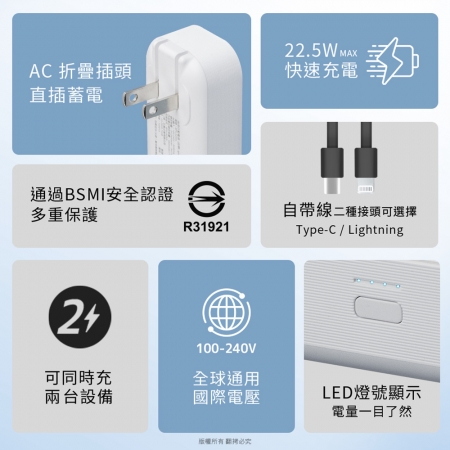 aibo 自帶線插頭二合一 PD快充行動電源