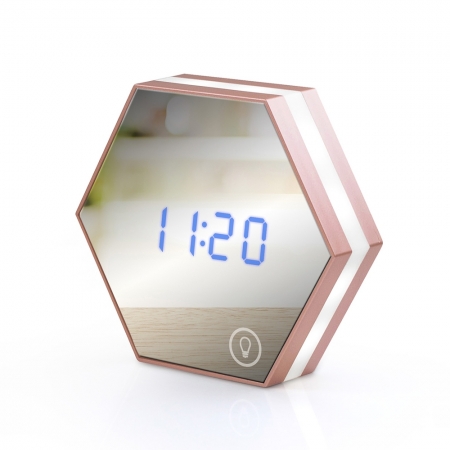 【福利品】USB充電式 六角形鏡子鬧鐘