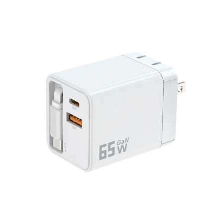 u-ta 65W氮化鎵GaN全能摺疊快充伸縮線充電器IC13 （自帶Type-C伸縮線 磁吸歸位）