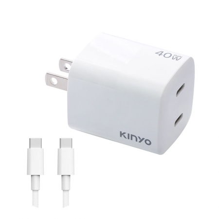 KINYO 氮化鎵雙孔充電組40W（附線） APDCB-140