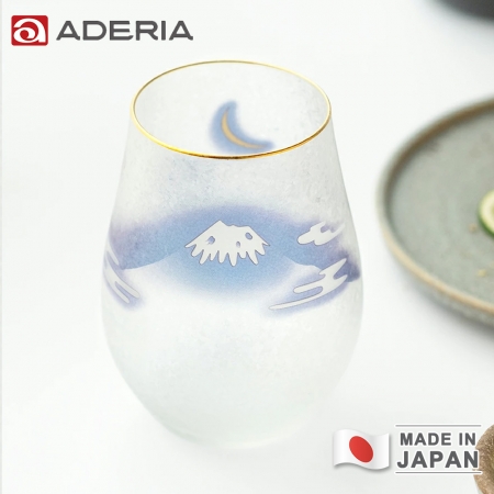 【ADERIA】日本製 富士月兔圖金邊玻璃杯/水杯 360ml