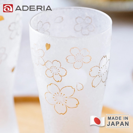 【ADERIA】日本製 金彩櫻花啤酒杯對杯組 310ml