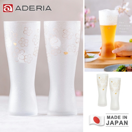 【ADERIA】日本製 金彩櫻花啤酒杯對杯組 415ml