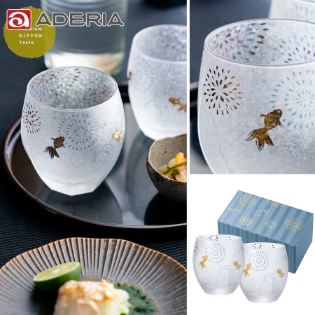 【ADERIA】日本製 金魚花火茶杯/水杯對杯組345ml