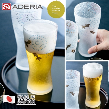 【ADERIA】日本製 金魚花火啤酒杯對杯組 310ml