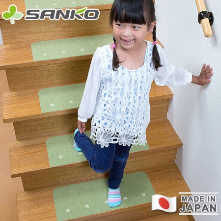 【日本SANKO】日本製夜光止滑樓梯黏貼式地墊15入組55x22cm-綠色