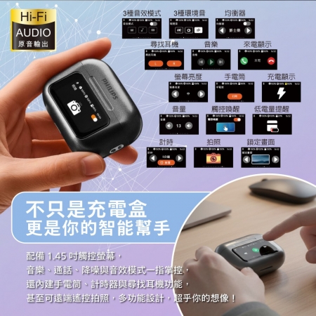 【PHILIPS 飛利浦】觸控螢幕藍牙耳機 TAT2630 / 旗艦級 / 觸控螢幕充電盒