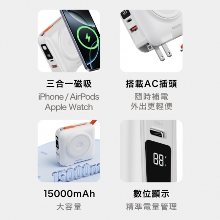 【PHILIPS 飛利浦】FunCube 3.0系列 45W 多合一磁吸行動電源 DLP4351C