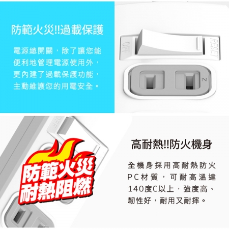 Qpower太順電業 太超值系列 TS-214B 2孔1切4座延長線-4.5米