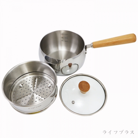 A-OK 316不鏽鋼藍寶石片手鍋-18cm＋304不鏽鋼蒸籠層-1組