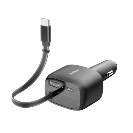 Belkin BoostCharge 75W 自帶線車用充電器1C＋1A＋1伸縮TYPE-C線（CCC001fqBK）