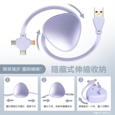 【好買點數放大】aibo 三角伸縮隱藏 三合一快充線（1.1M）