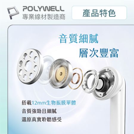 POLYWELL ANC入耳式無線降噪耳機 主動式降噪 高清音質 可連接雙設備 USB-C充電 寶利威爾 台灣現貨