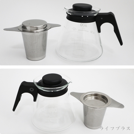 台灣製玻璃咖啡壺-605cc-塑膠手把x1＋304不鏽鋼雙耳茶濾網x1